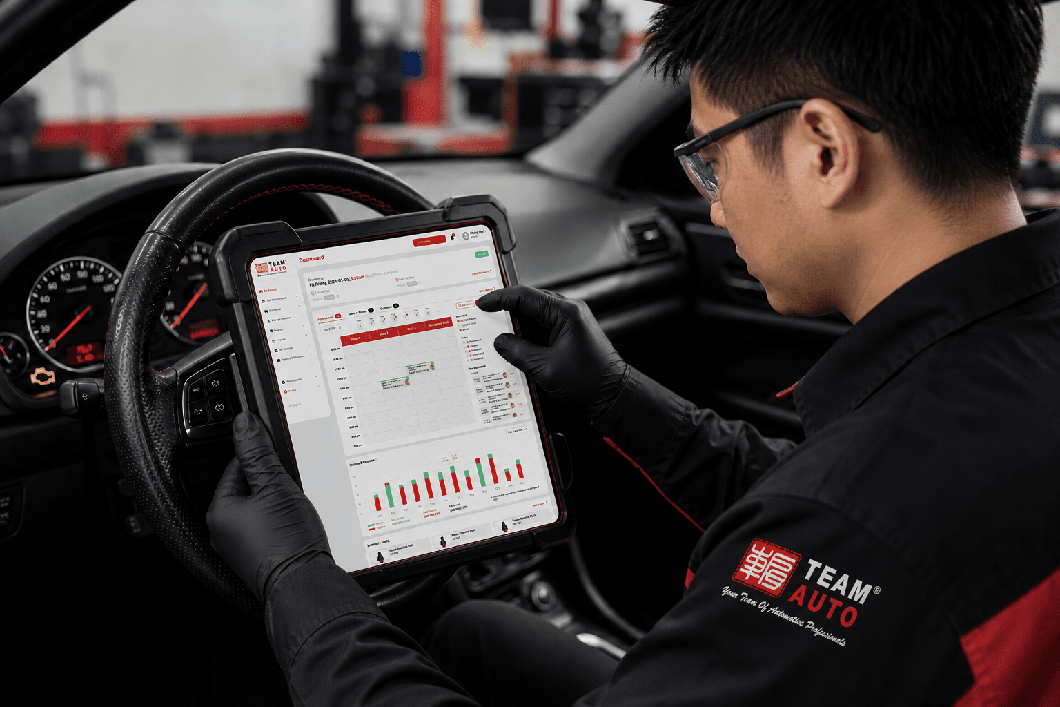 A vehicle diagnostic check in progress