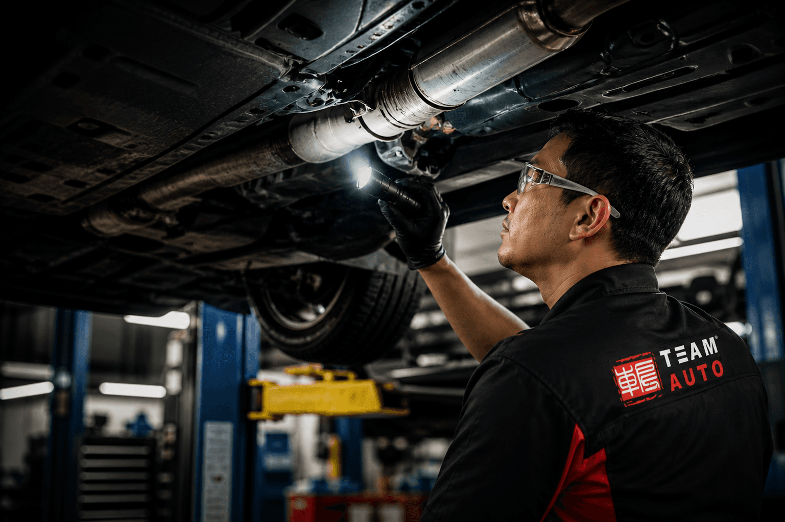 A technician carrying out a vehicle inspection