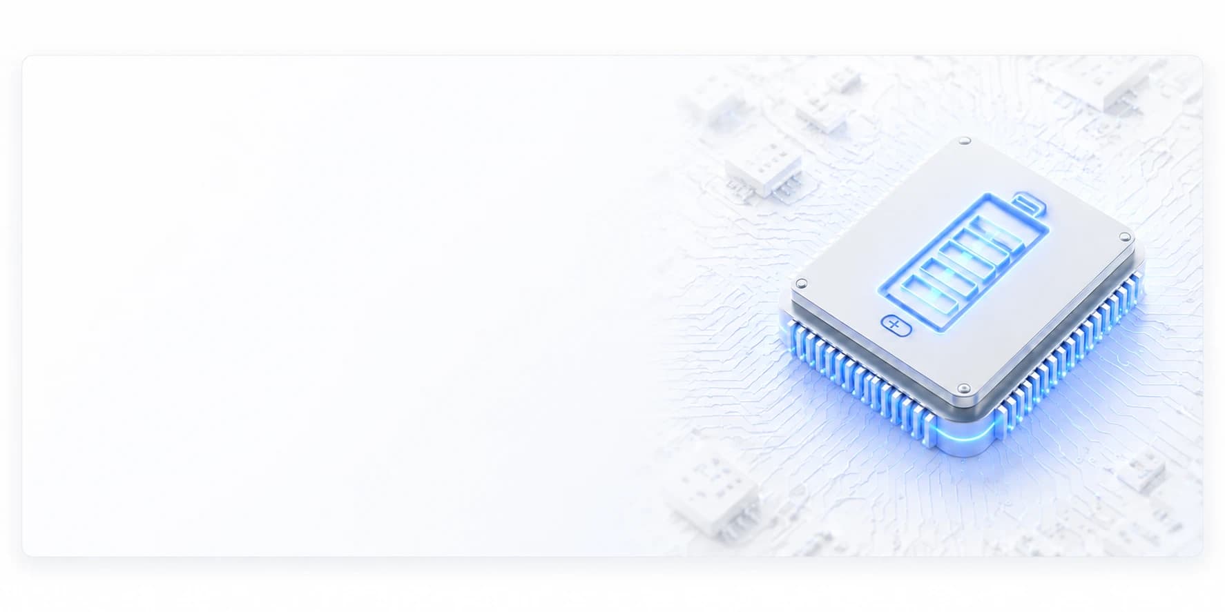 NEO ENERGY battery chip glowing on a circuit board, engineered for reliability