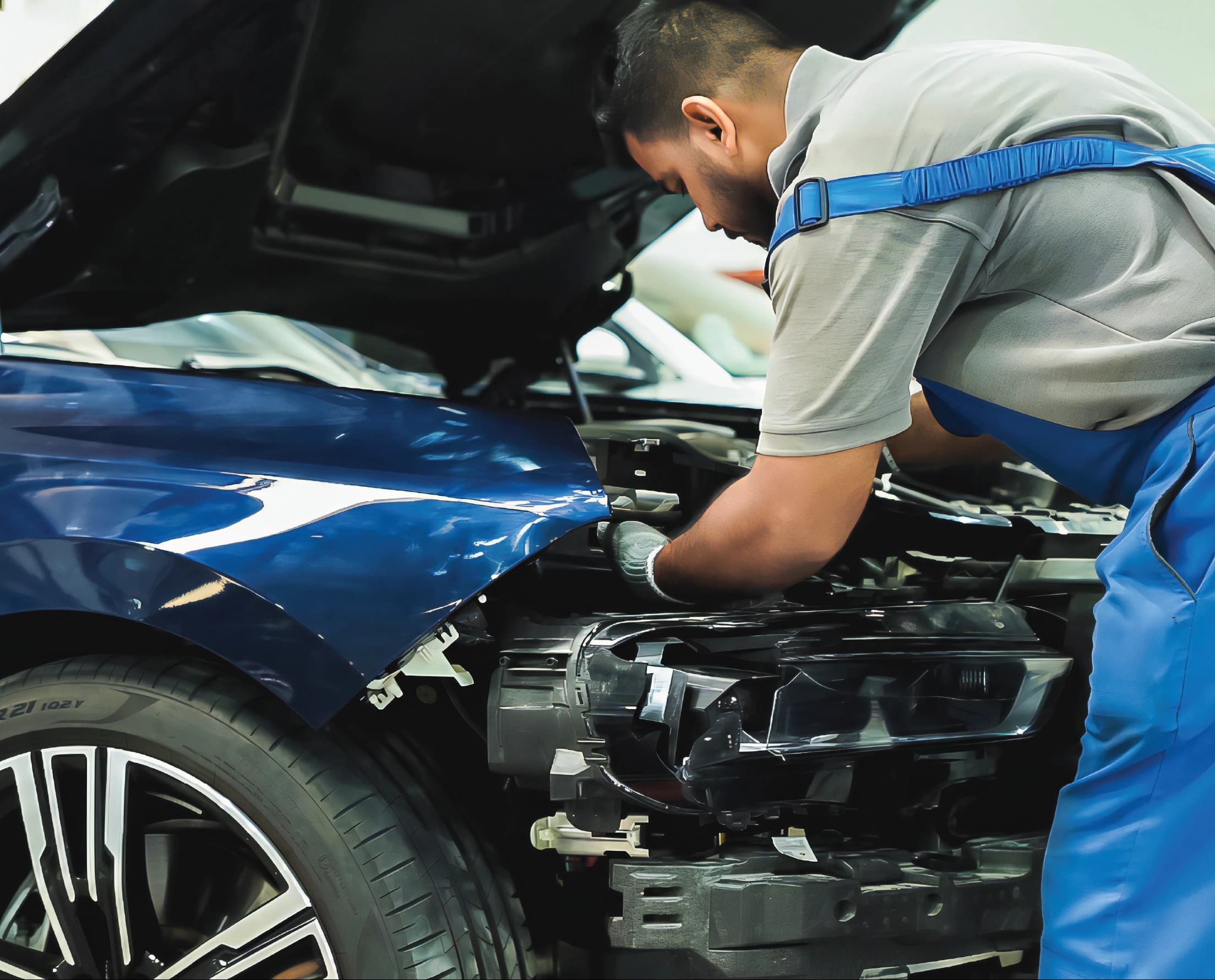 A car undergoing accident repair work