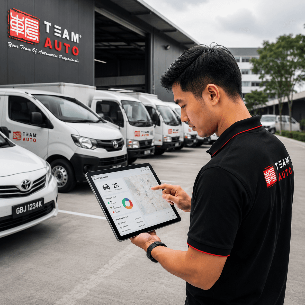 A fleet of business vehicles under management